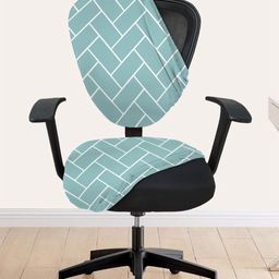 Lazi 2 Pieces Green & White Bricks Printed Stretchable Office Chair Covers-8