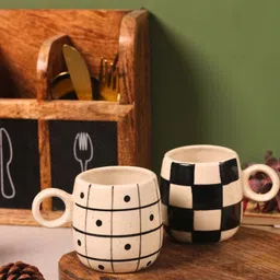 WEAVING HOMES Black & White Printed Ceramic Glossy Mugs Set of Cups and Mugs-39