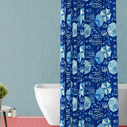 ArtzFolio Blue and White Geometric Printed Waterproof Shower Curtain-8