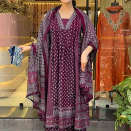KALINI Ethnic Motifs Printed Anarkali Kurta With Palazzos & Dupatta-15
