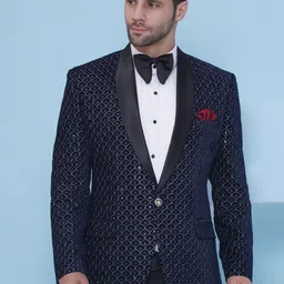 FAVOROSKI Men Embroidered Relaxed Fit Wedding Sequence Velvet Blazer-picture-44