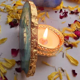 HOMEARTE Gold-Toned & Green Candle Holder-image-78