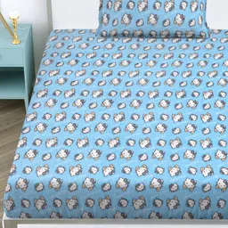 Myntra Elegant Homes Blue & White Cartoon Characters Single Bedsheet with 1 Pillow Covers-picture-5