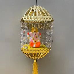 wens Decorative Ganesha Lamp with Hanging Crystal Beads Metal/Glass Lamp (Golden)-picture-26