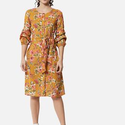 OTIRA Women Floral Print Round Neck A-Line Dress-image-89