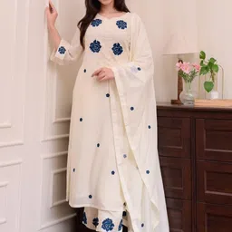 KALINI Women Floral Embroidered Regular Thread Work Kurta with Trousers & With Dupatta-16