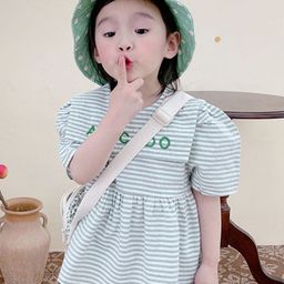 LULU & SKY Striped Puff Sleeve Cotton Peplum Top-image-62