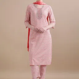 Jaipur Kurti Ethnic Motifs Embroidered Pure Cotton Kurta With Trousers With Dupatta-image-22