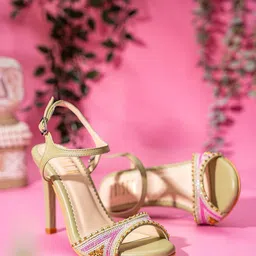 House of Prisca Women Embellished Round Toe Party Stiletto Heel Sandals-21