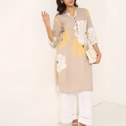 RANGMANCH BY PANTALOONS Floral Printed Mandarin Collar Straight Kurta-picture-50