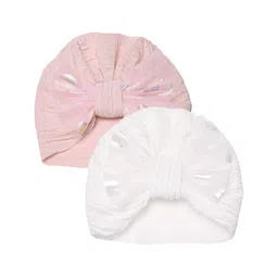 THE LITTLE LOOKERS Infants Pack Of 2 Soft Hosiery Turban Bow Knot Cap-image-17