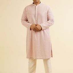 Manyavar Plus Size Geometric Embroidered Sequinned Georgette Straight Kurta With Pyjama-picture-1