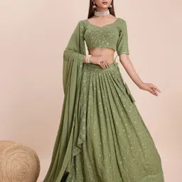 ODETTE Embroidered Thread Work Semi-Stitched Lehenga & Unstitched Blouse With Dupatta-picture-37