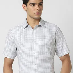 Van Heusen Men Regular Fit Spread Collar Grid Tattersall Checked Cotton Formal Shirt-image-23