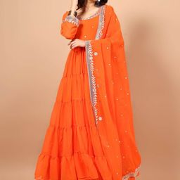 KALINI Women Floral Layered Thread Work Kurta with Pyjamas & With Dupatta-image-18