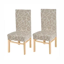 Yellow Weaves 2-Pcs Beige Geometric Printed Chair Covers-9