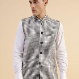 Givo Men Checked Band Collar Nehru Jackets-picture-24