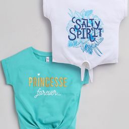 giniekids Girls Pack of 2 Typography Printed Roll-Up Sleeves Cotton Regular Top-image-34