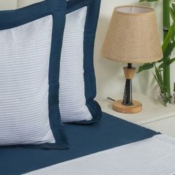 Triani Blue & White 400 TC Bedsheet with 2 Pillow Covers-image-61