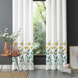 URBAN SPACE Yellow & White 2 Pieces Floral Cotton Door Curtains-46