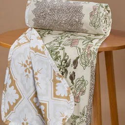 bsb home Beige & Mustard Floral Printed Microfiber AC Room 210 GSM Double Bed Dohar-image-8