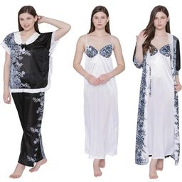PHALIN Women Multicoloured Satin Printed Nightdress-image-92