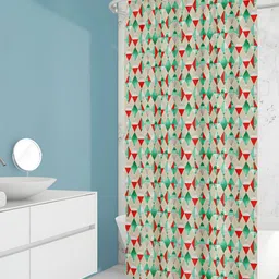 ArtzFolio Beige & Red Geometric Printed Waterproof Shower Curtain-16