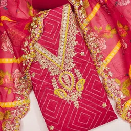 SYS Brand - Shop Your Style Bandhani Printed Chanderi Cotton Unstitched Dress Material-image-33