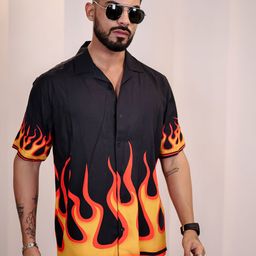 Eszett Men Abstract Printed Cuban Collar Cotton Casual Shirt-image-120