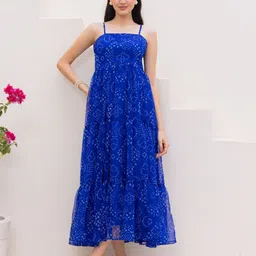 Ambraee Women Ethnic Print Shoulder Straps Chiffon Fit & Flare Maxi Dress-image-23