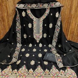 Rangtulika Floral Embroidered Sequnnied Organza Unstitched Dress Material-image-61