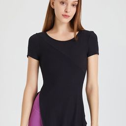 LULU & SKY Women Round Neck Side Slit Diagonal Hem T-shirt-image-78