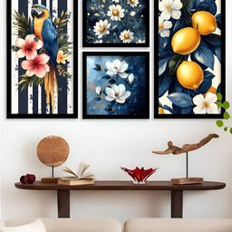 Kotart Black & Yellow 4 Pieces Wooden Floral and Botanical Wall Arts-picture-43