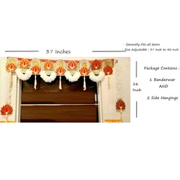 Divyakosh White & RedLotus & Jasmine Flower Toran With Side Hangings image 5