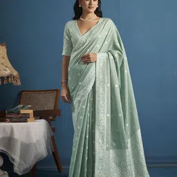 elora Woven Design Chikankari Linen Blend Designer Saree-picture-49