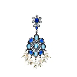 NAMAN ARTS Silver-Plated Artificial Stones and Beads Oxidised Contemporary Drop Earrings image 4