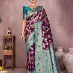 Varanga Ethnic Motifs Zari Banarasi Saree With Blouse Piece-picture-15