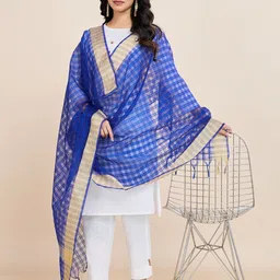 House of Pataudi Checked Banarasi Dupatta-picture-46