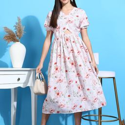 HIVA TRENDZ Floral Print Puff Sleeve Fit & Flare Midi Dress-image-12