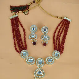 HS FATIO Gold-Plated Stone-Studded & Beaded Jewellery Set-image-58