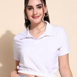 Adyavastram Women Solid Polo Collar Cotton T-shirt-picture-24