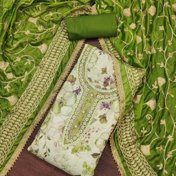 HERE&NOW Floral Printed Beads and Stones Unstitched Dress Material-image-24