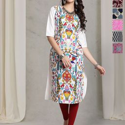 7Threads Women Pack Of 6 Ethnic Motifs Printed Straight Crepe Kurta-image-81