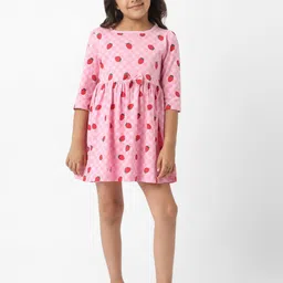 Nauti Nati Girls Pink Jersey Cotton Strawberry Print Dress-picture-34