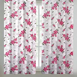 ANA Pink & White Set of 2 Floral Room Darkening Window Curtain-17