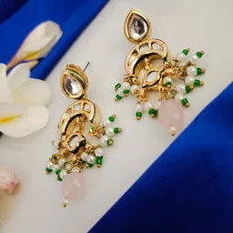 Sanjog Gold Plated Kundan Stones Studded Contemporary Drop Earrings-image-23