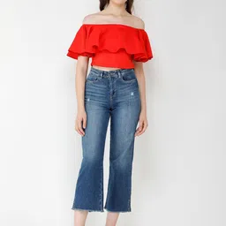 Moda Rapido Off-Shoulder Flared Sleeve Bardot Crop Top-image-15