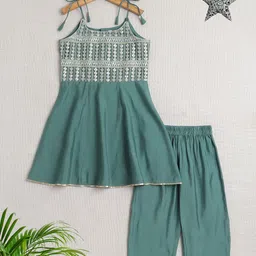 The Magic Wand Girls Ethnic Motifs Embroidered Regular Sequinned Kurta with Trousers-picture-37
