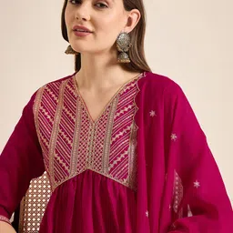 Anouk Rustic Floral Embroidered Yoke Design Sequinned Kurta With Trousers And Dupatta image 5