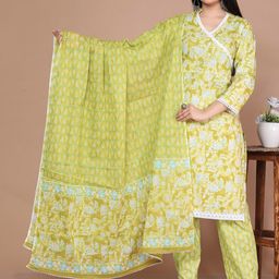 ANTU KURTIES Floral Printed Angrakha Pure Cotton Straight Kurta with Palazzo & Dupatta-image-74